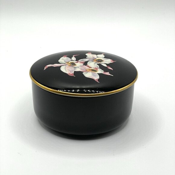 Villeroy & Boch Black Forest Orchidee Purple Orchid Porcelain Gold Rim Lid Box - Picture 2 of 8